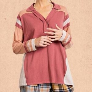 NWT Easel “It’s My Time” Colorblock Long Sleeve Top Size Large